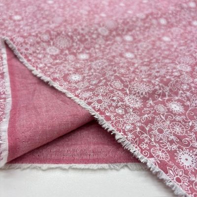 Pudra Pembe Çiçekli Pamuk Poplin Kumaş HS